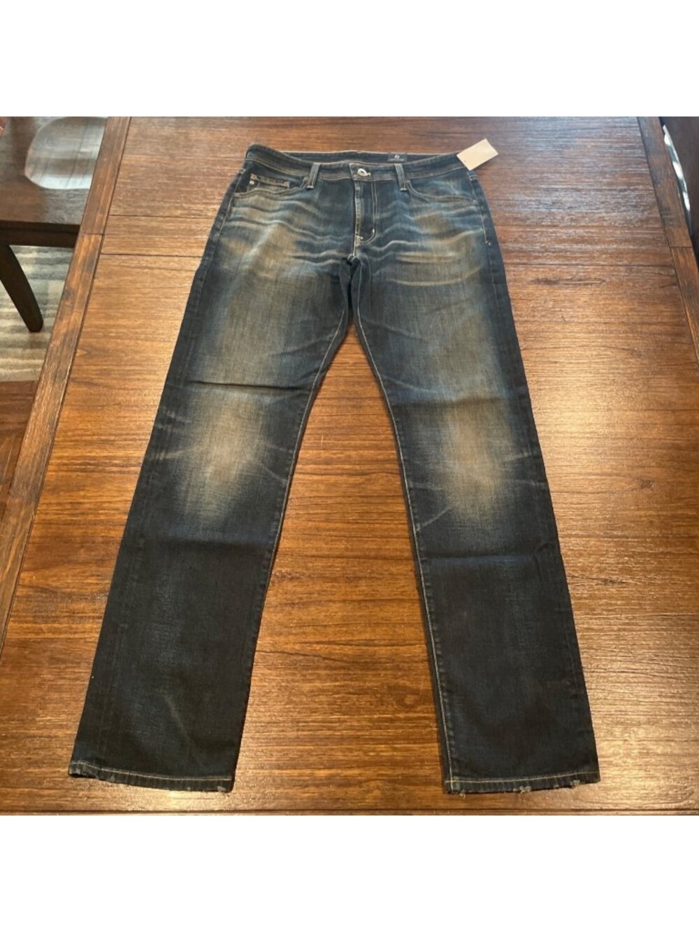 AG Slim Straight Jean Mens 32x32 Medium Blue Wash Faded Distressed Casual Denim